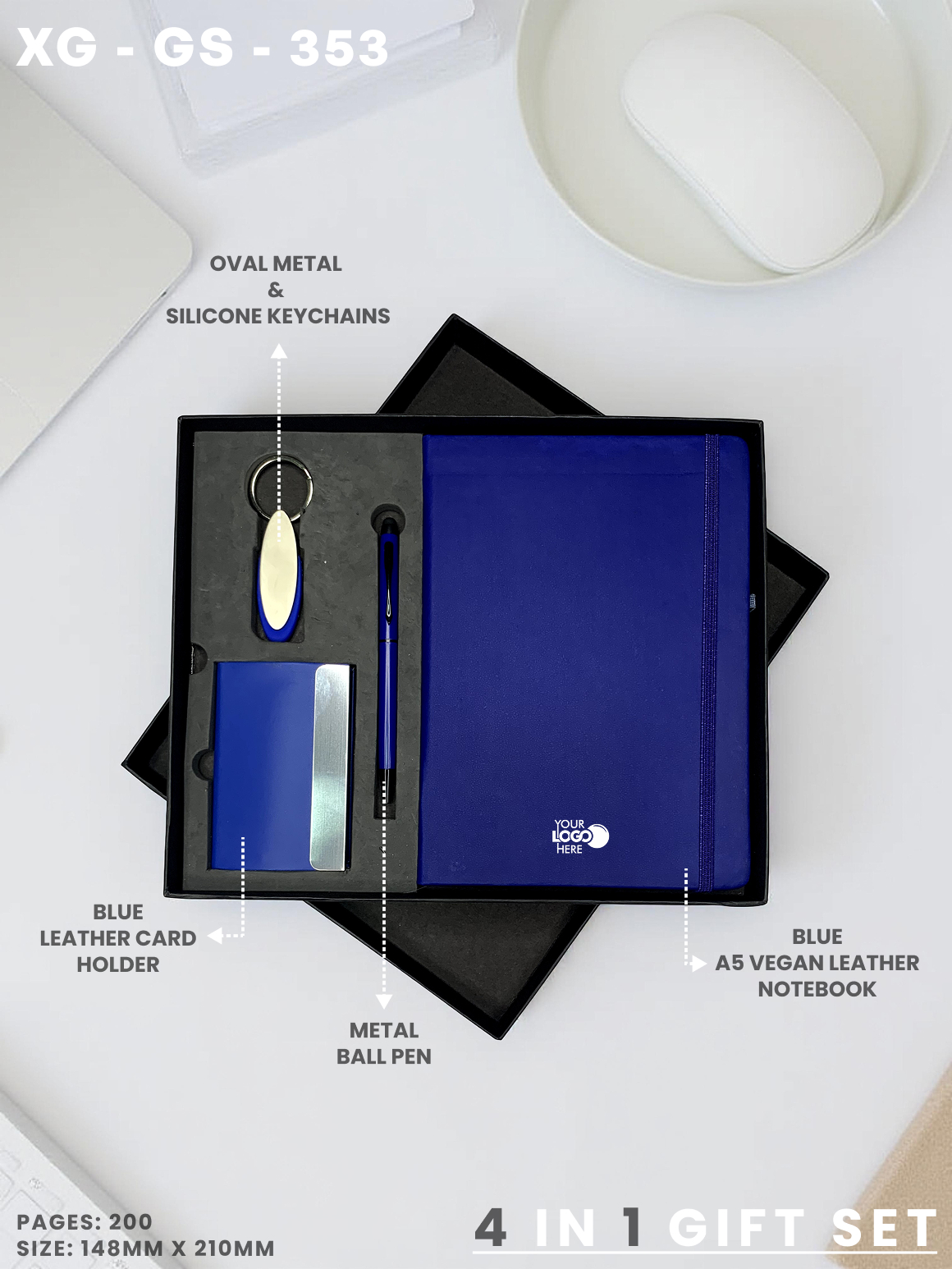 4 in 1 Gift Set ( Keychain, Card holder, Ball Pen & Notebook ) : XG – GS – 353