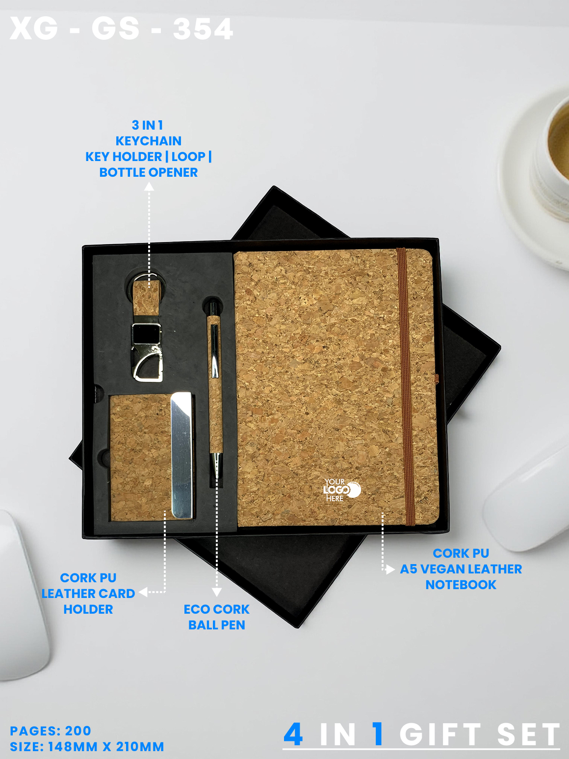 4 in 1 Gift Set ( Keychain, Card holder, Ball Pen & Notebook ) : XG – GS – 354