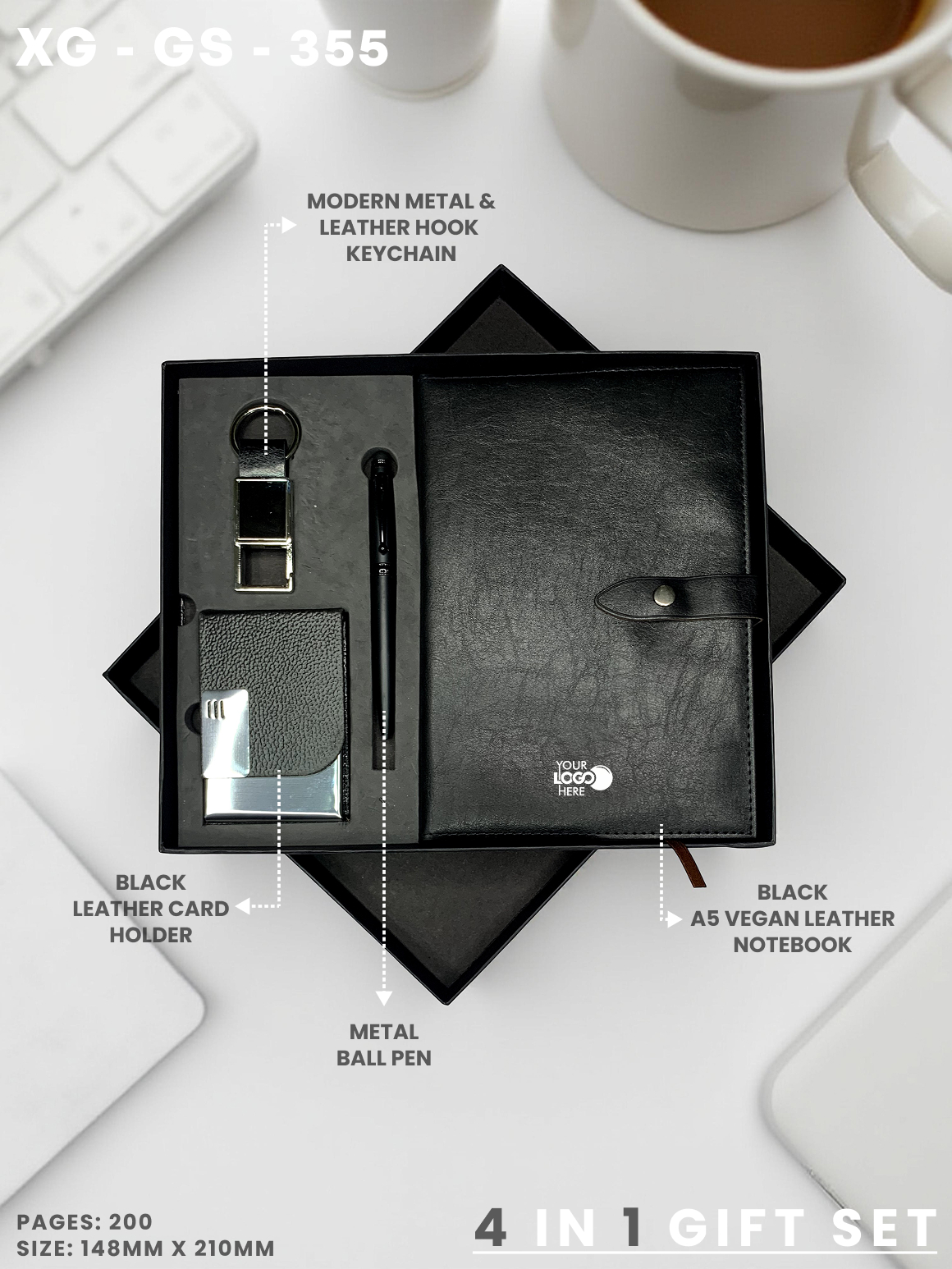 4 in 1 Gift Set ( Keychain, Card holder, Ball Pen & Notebook ) : XG – GS – 355