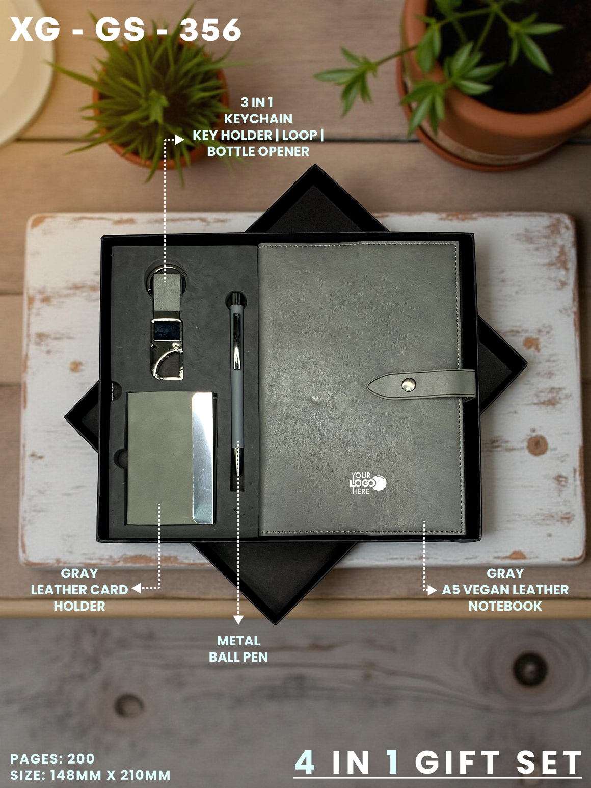 4 in 1 Gift Set ( Keychain, Card holder, Ball Pen & Notebook ) : XG – GS – 356