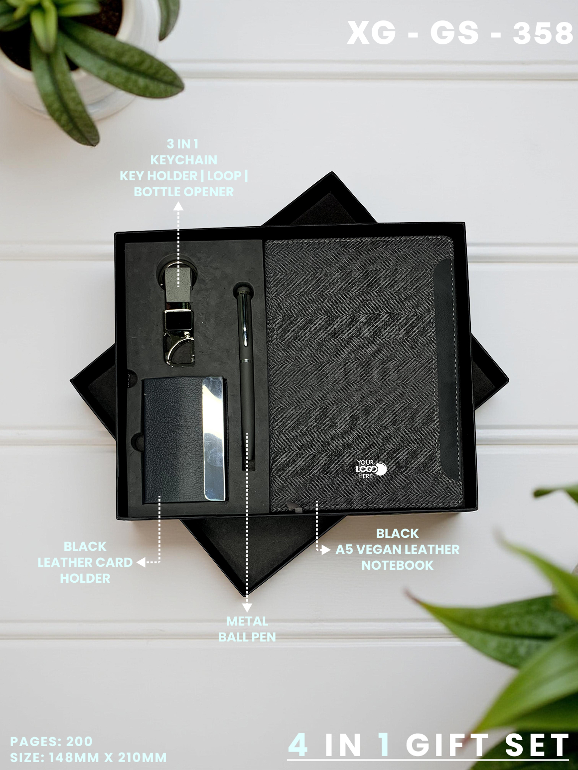 4 in 1 Gift Set ( Keychain, Card holder, Ball Pen & Notebook ) : XG – GS – 358