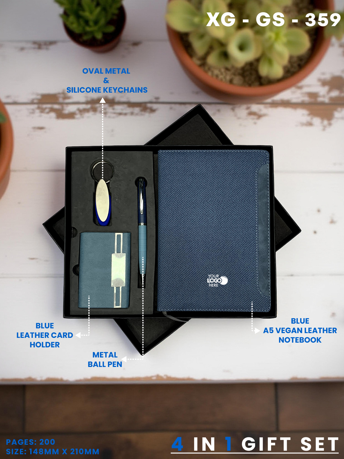 4 in 1 Gift Set ( Keychain, Card holder, Ball Pen & Notebook ) : XG – GS – 359