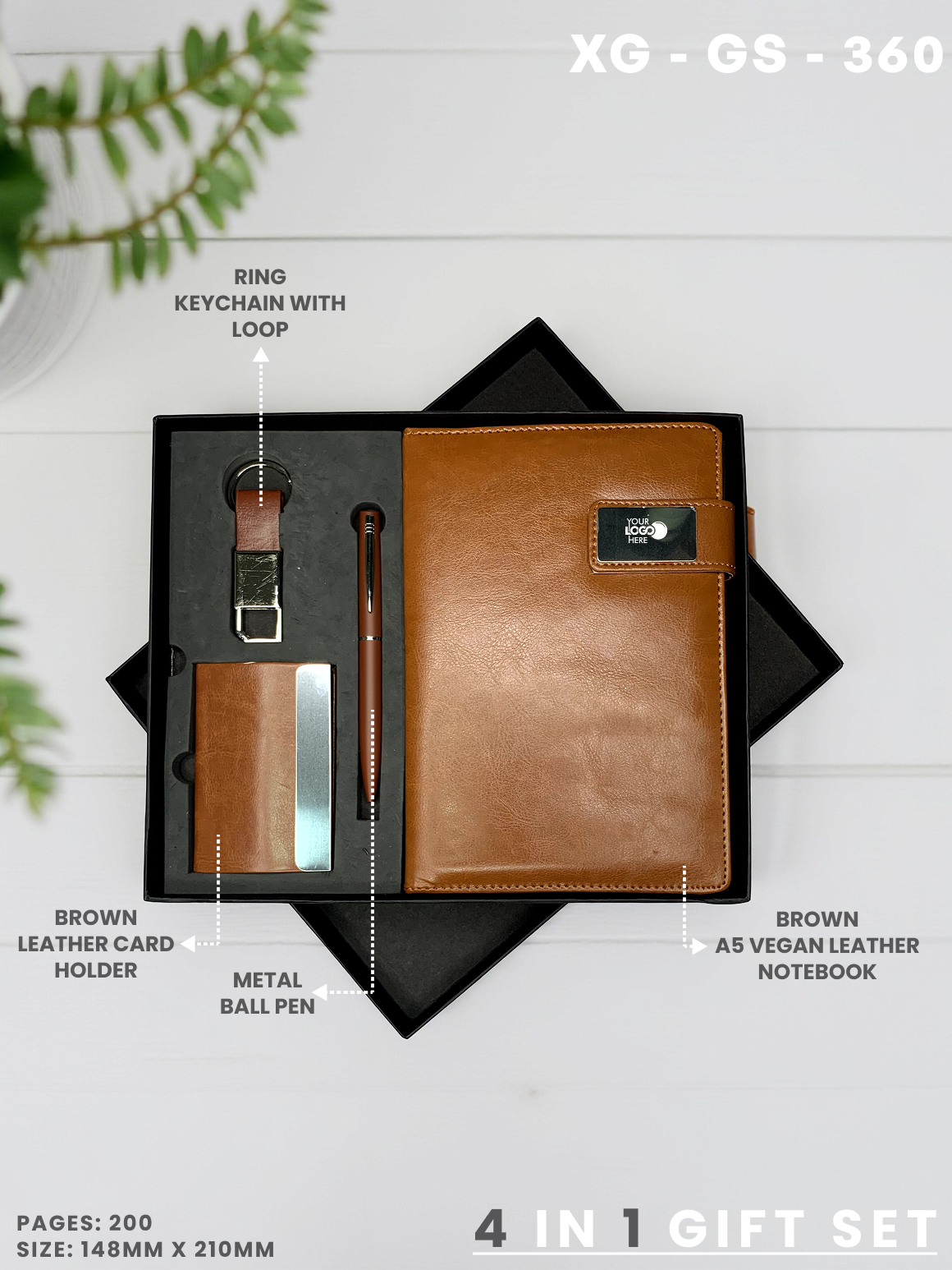 4 in 1 Gift Set ( Keychain, Card holder, Ball Pen & Notebook ) : XG – GS – 360