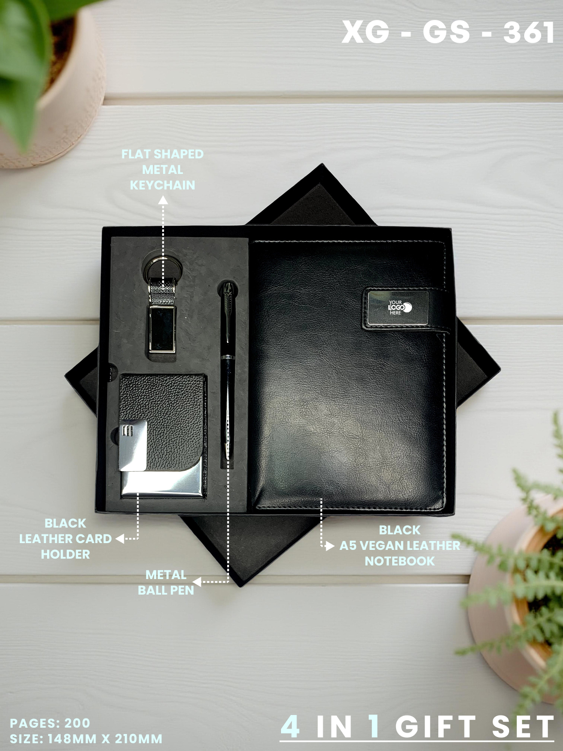 4 in 1 Gift Set ( Keychain, Card holder, Ball Pen & Notebook ) : XG – GS – 361