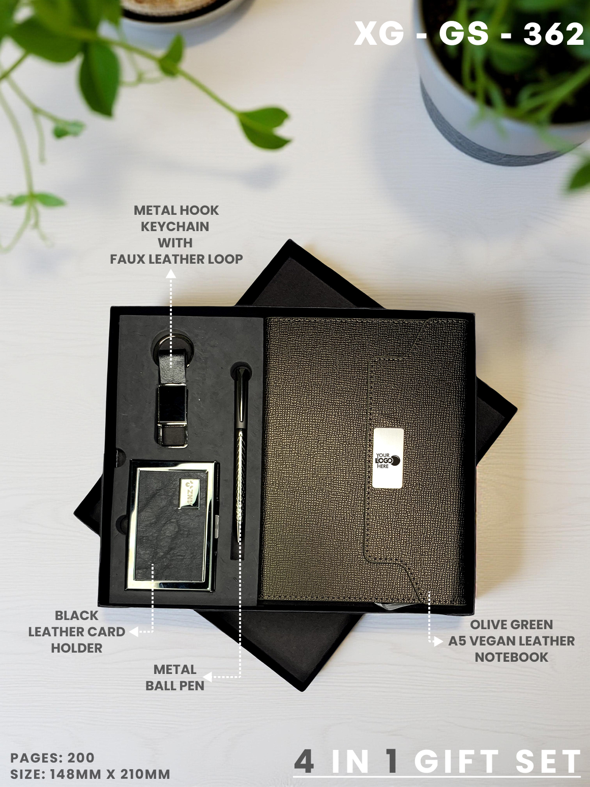 4 in 1 Gift Set ( Keychain, Card holder, Ball Pen & Notebook ) : XG – GS – 362