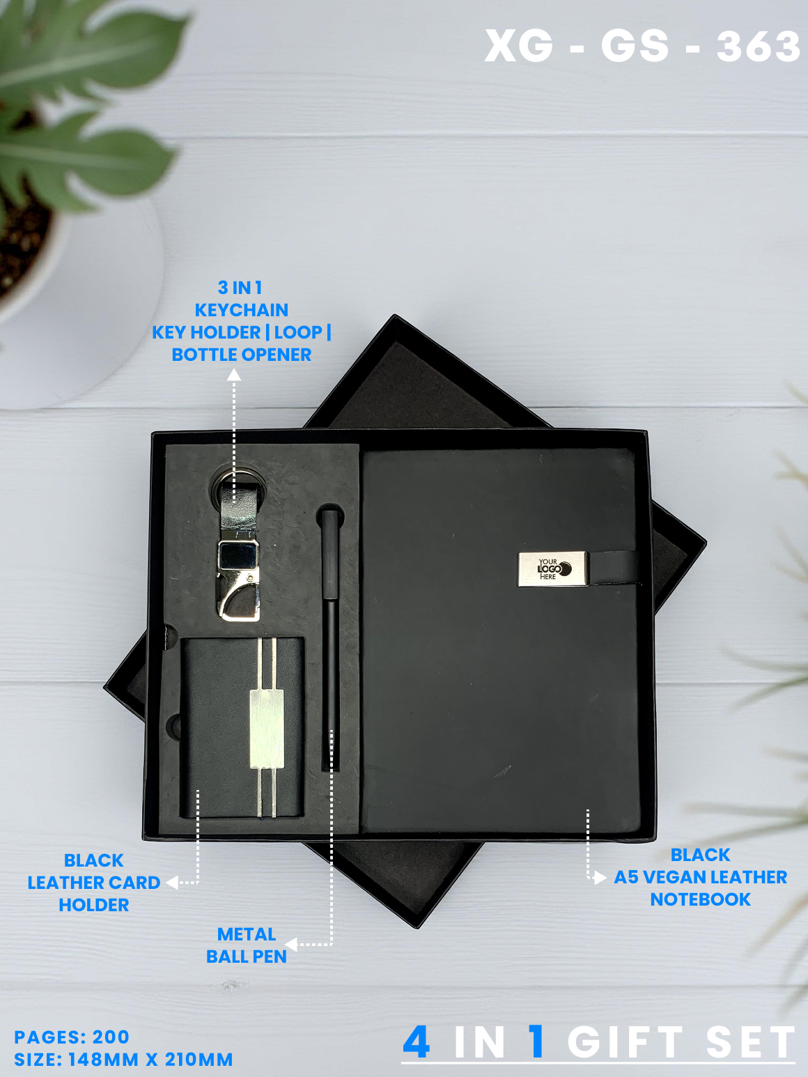 4 in 1 Gift Set ( Keychain, Card holder, Ball Pen & Notebook ) : XG – GS – 363