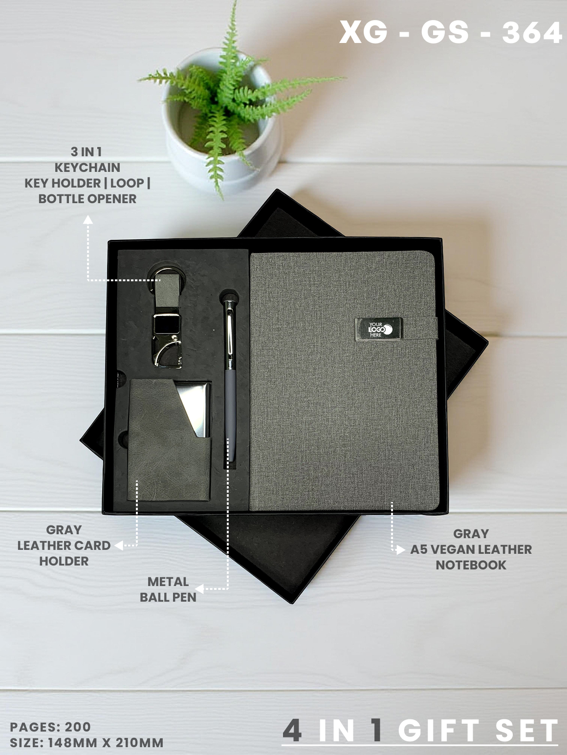 4 in 1 Gift Set ( Keychain, Card holder, Ball Pen & Notebook ) : XG – GS – 364