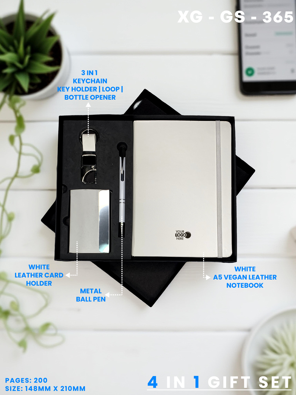 4 in 1 Gift Set ( Keychain, Card holder, Ball Pen & Notebook ) : XG – GS – 365