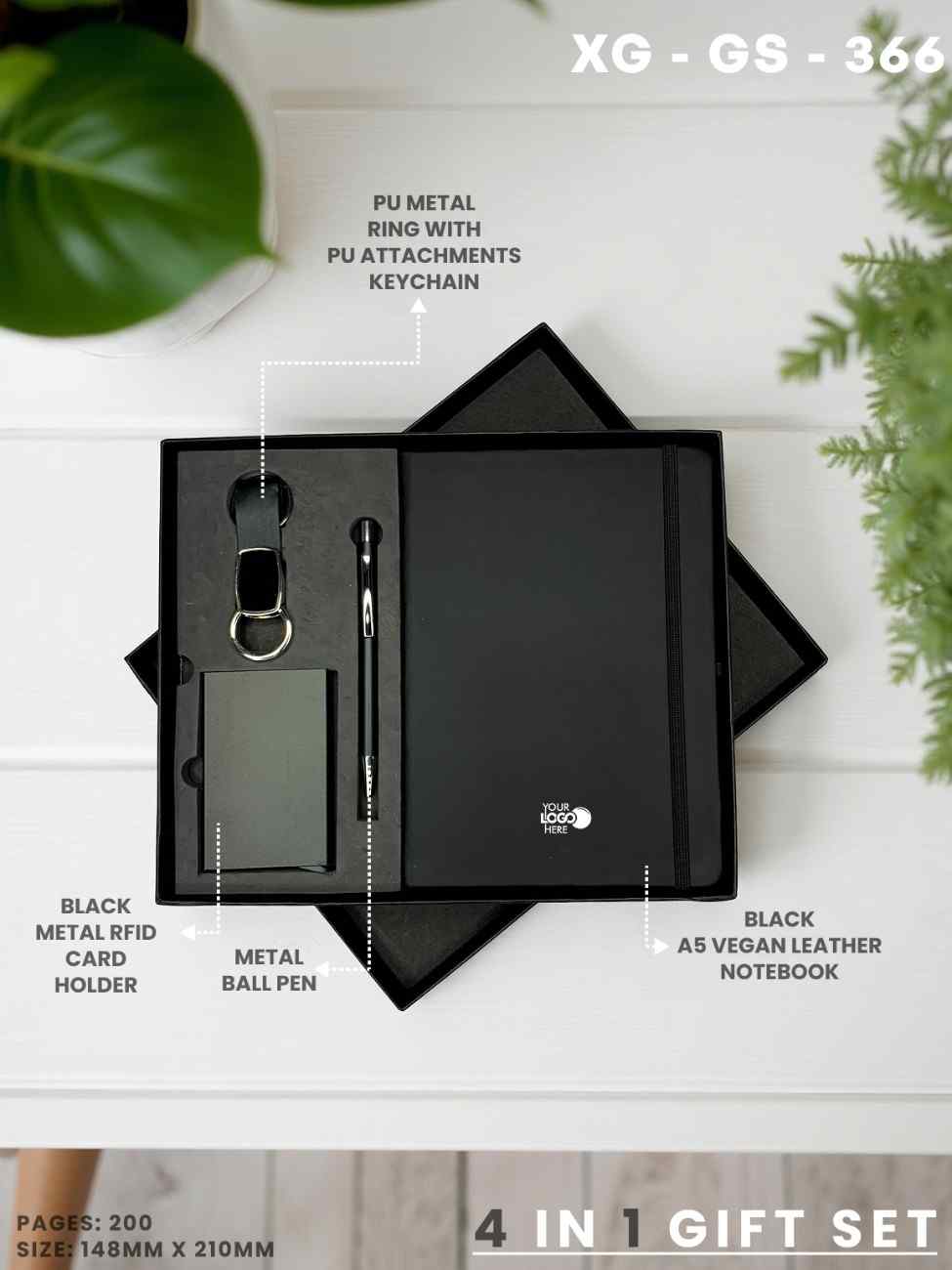 4 in 1 Gift Set ( Keychain, Card holder, Ball Pen & Notebook ) : XG – GS – 366