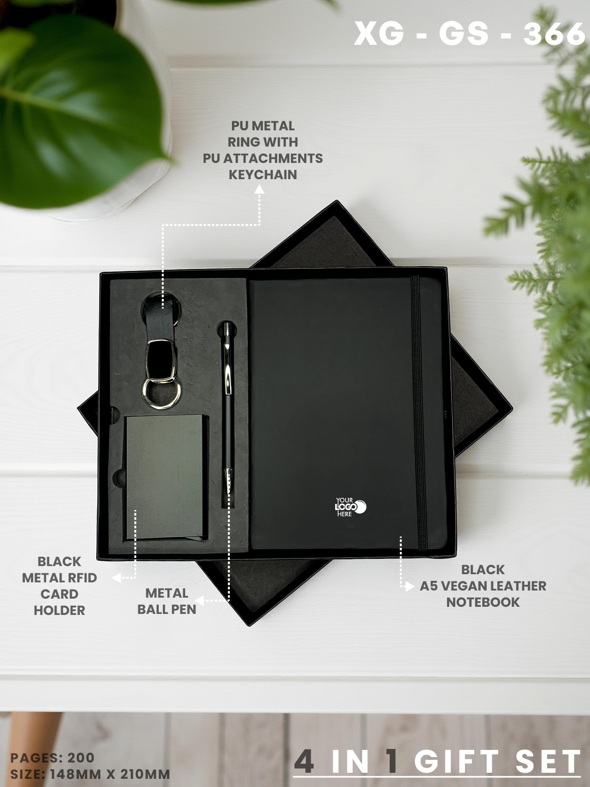4 in 1 Gift Set ( Keychain, Card holder, Ball Pen & Notebook ) : XG – GS – 366