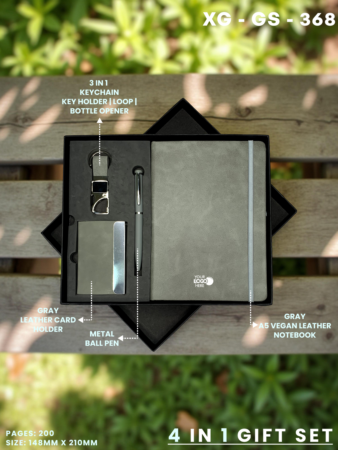 4 in 1 Gift Set ( Keychain, Card holder, Ball Pen & Notebook ) : XG – GS – 368