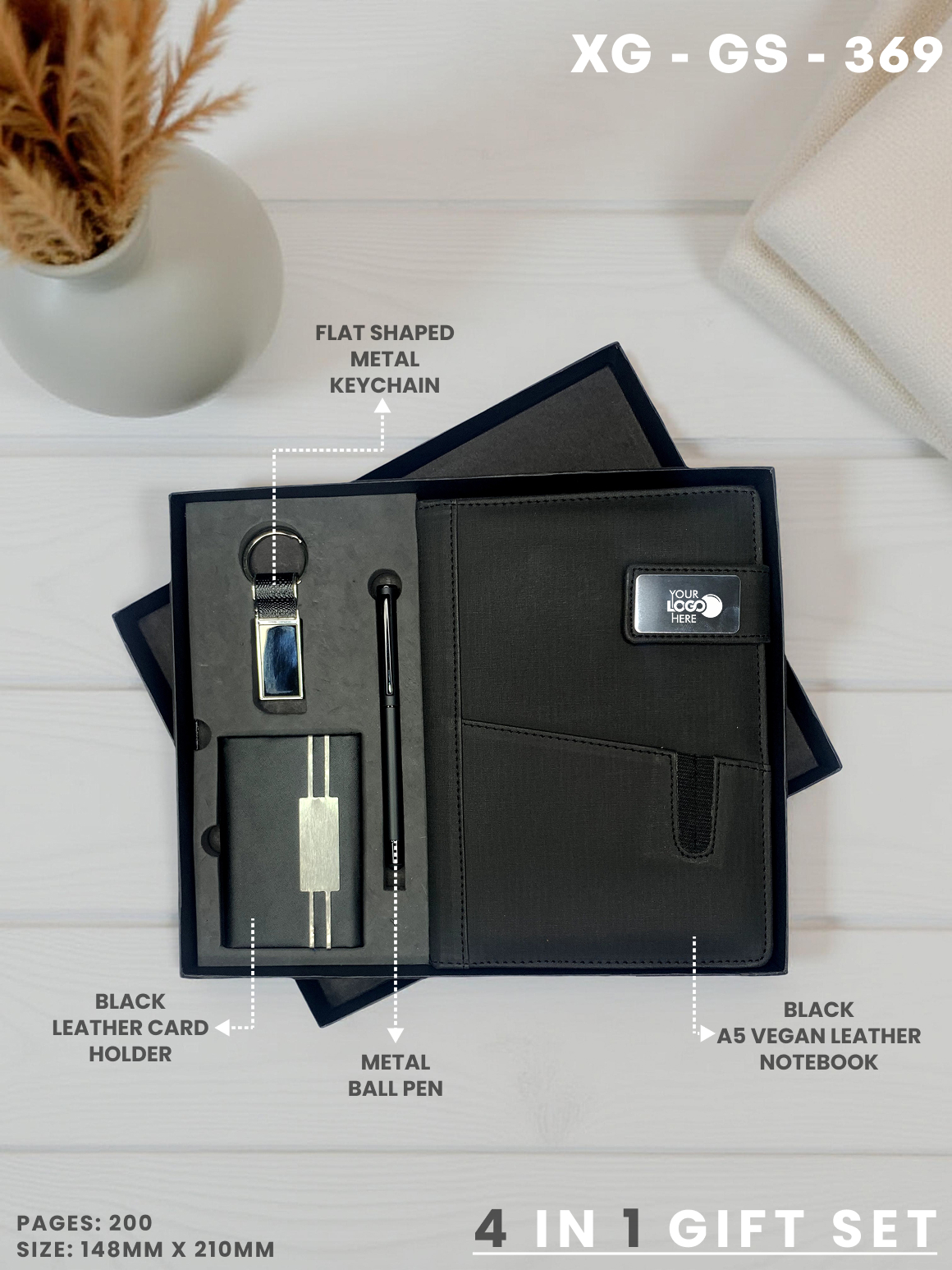 4 in 1 Gift Set ( Keychain, Card holder, Ball Pen & Notebook ) : XG – GS – 369