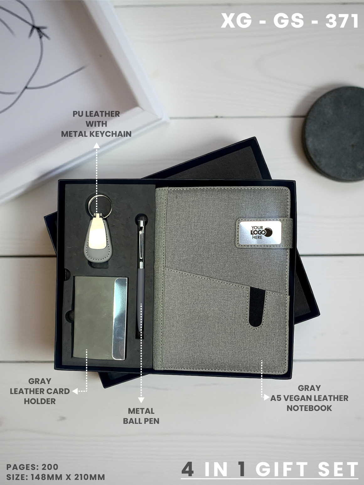 4 in 1 Gift Set ( Keychain, Card holder, Ball Pen & Notebook ) : XG – GS – 371