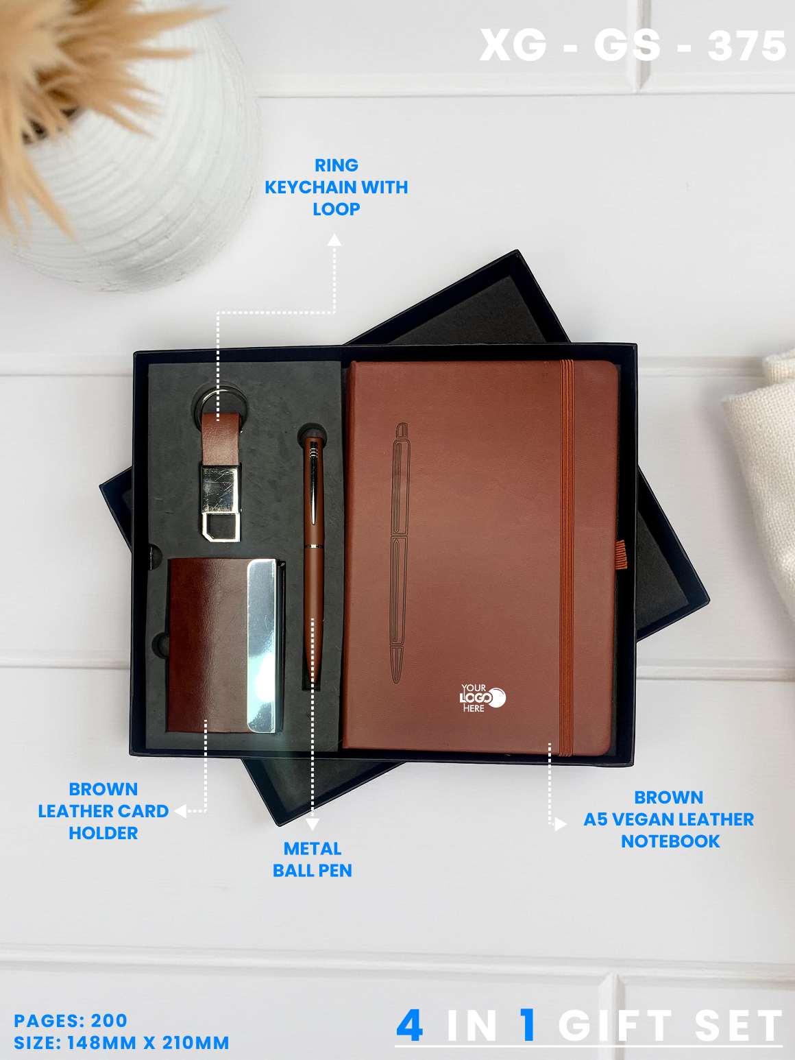 4 in 1 Gift Set ( Keychain, Card holder, Ball Pen & Notebook ) : XG – GS – 375