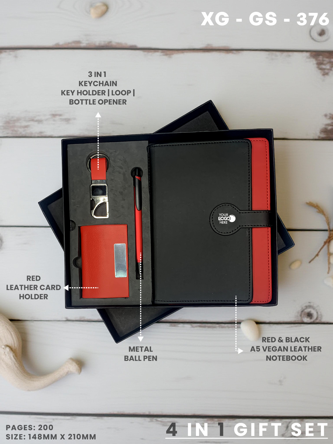 4 in 1 Gift Set ( Keychain, Card holder, Ball Pen & Notebook ) : XG – GS – 376