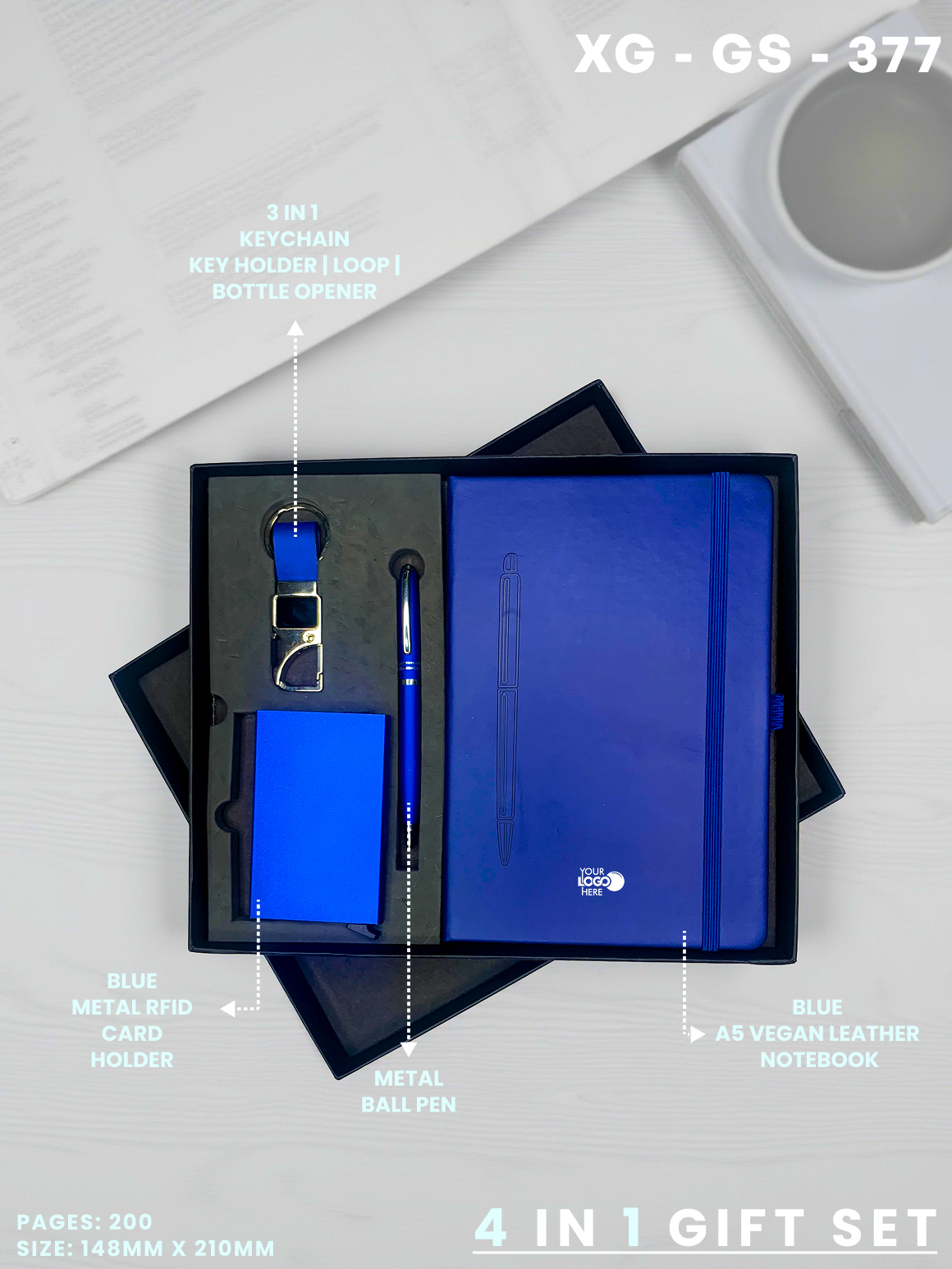 4 in 1 Gift Set ( Keychain, Card holder, Ball Pen & Notebook ) : XG – GS – 377