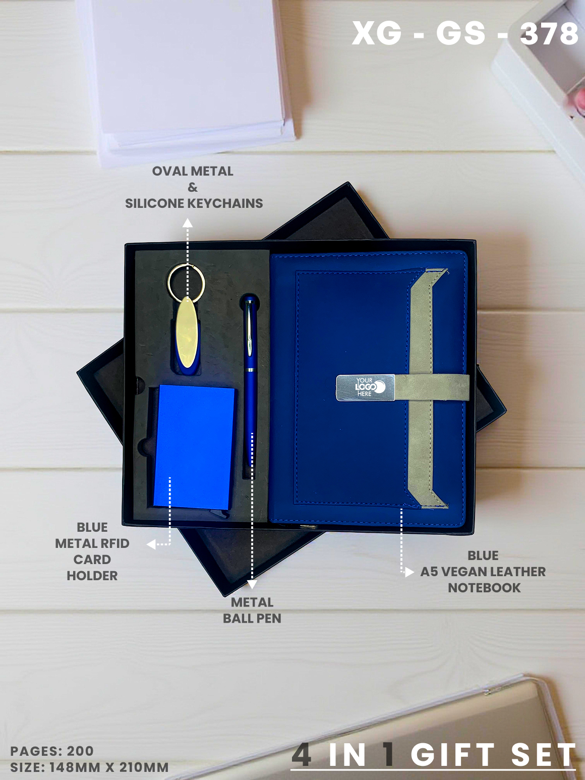 4 in 1 Gift Set ( Keychain, Card holder, Ball Pen & Notebook ) : XG – GS – 378