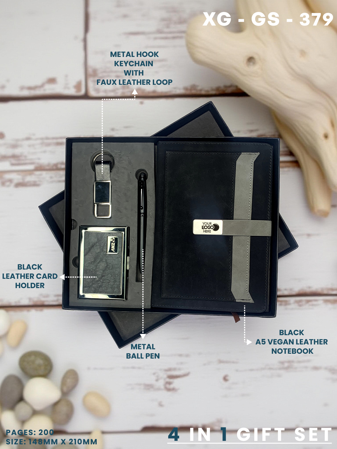 4 in 1 Gift Set ( Keychain, Card holder, Ball Pen & Notebook ) : XG – GS – 379