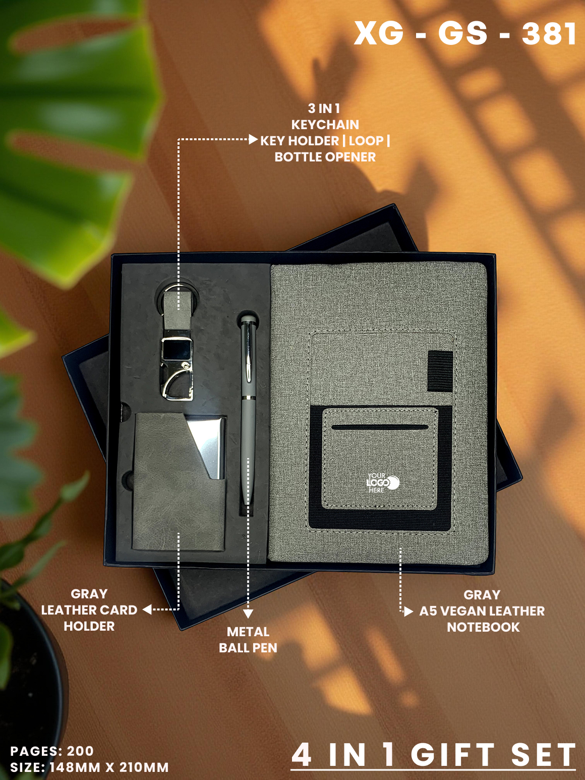 4 in 1 Gift Set ( Keychain, Card holder, Ball Pen & Notebook ) : XG – GS – 381