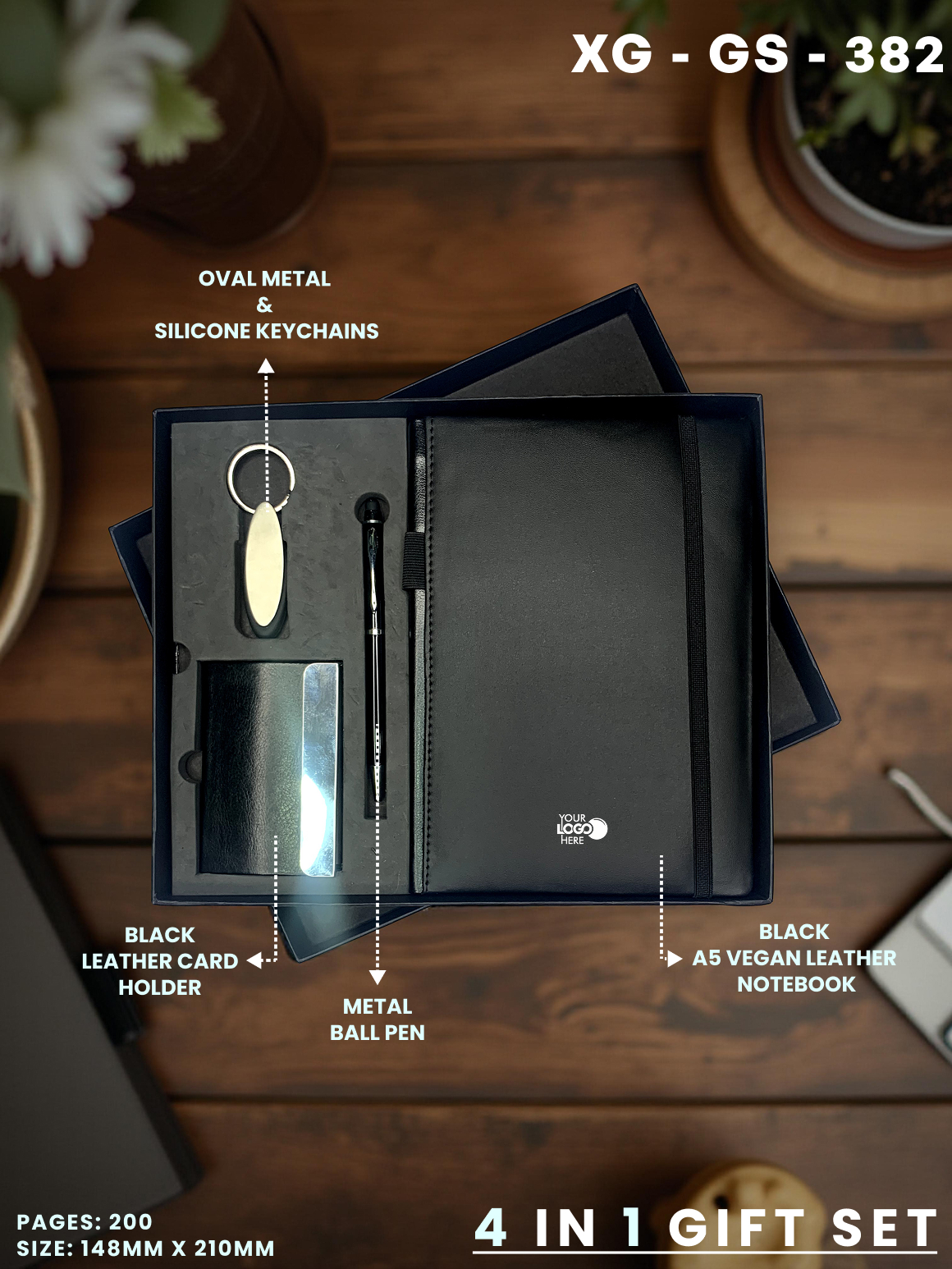 4 in 1 Gift Set ( Keychain, Card holder, Ball Pen & Notebook ) : XG – GS – 382