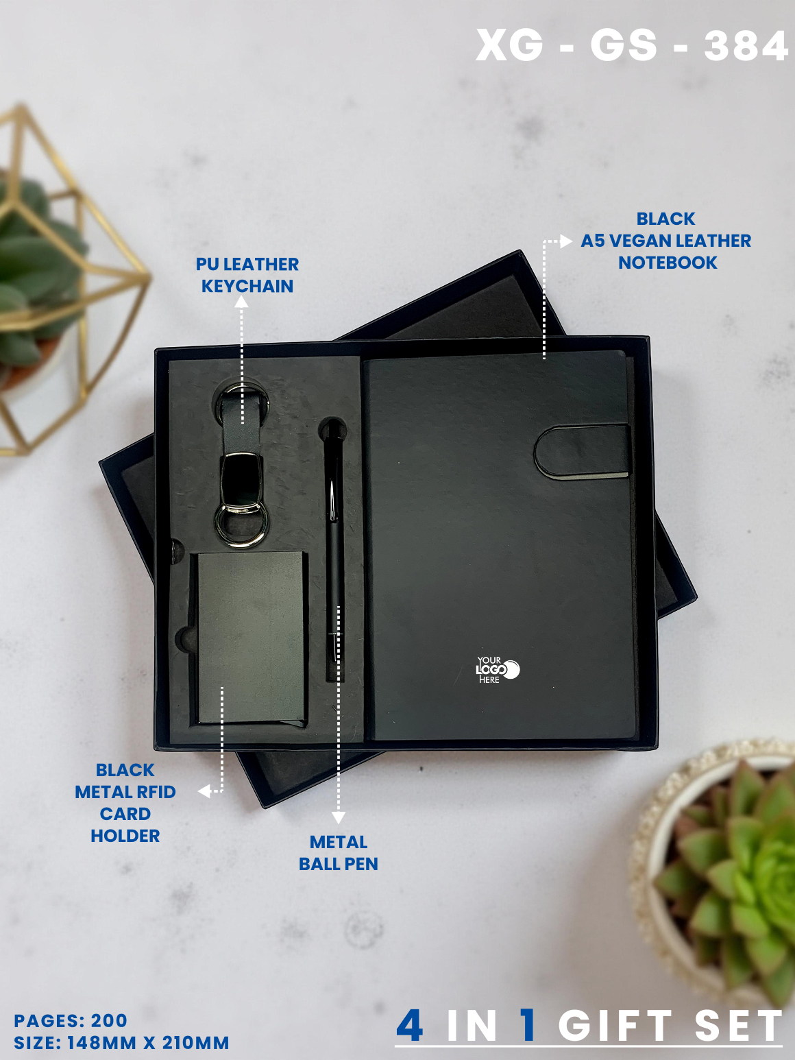 4 in 1 Gift Set ( Keychain, Card holder, Ball Pen & Notebook ) : XG – GS – 384