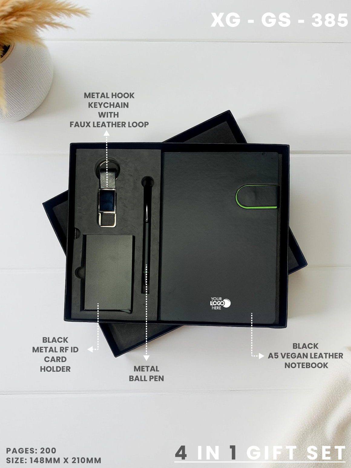 4 in 1 Gift Set ( Keychain, Card holder, Ball Pen & Notebook ) : XG – GS – 383