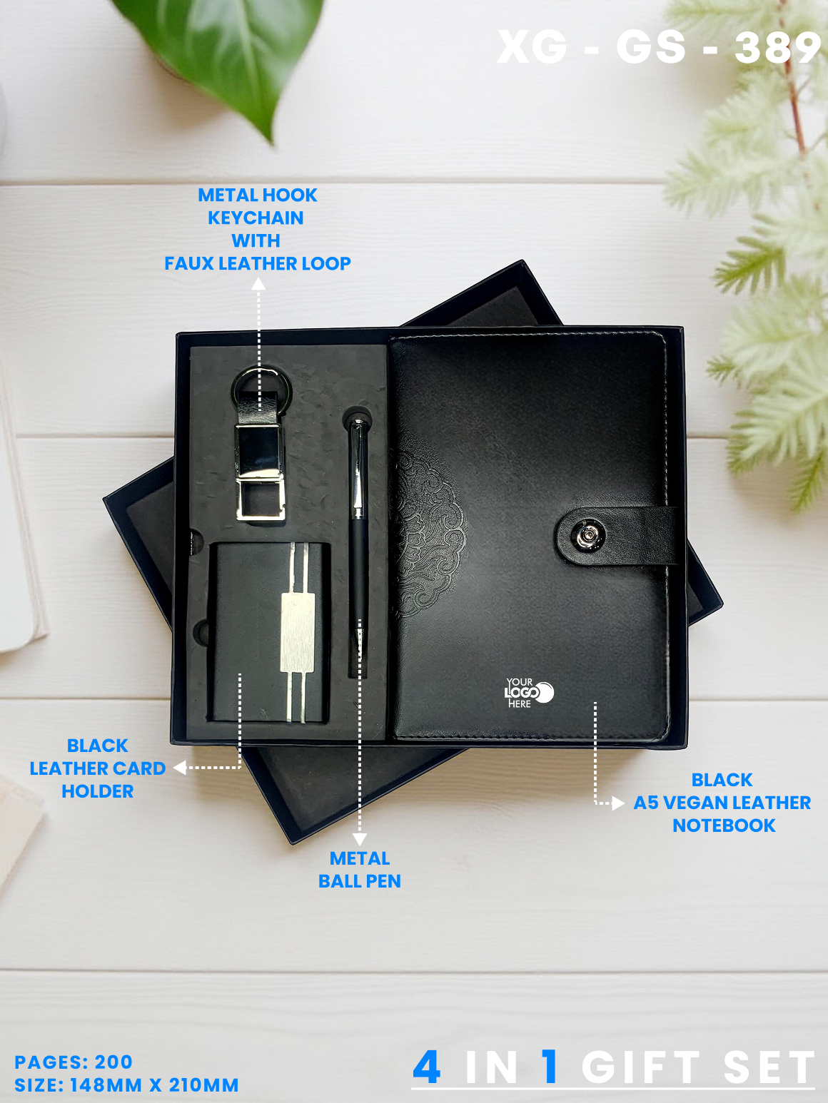 4 in 1 Gift Set ( Keychain, Card holder, Ball Pen & Notebook ) : XG – GS – 389
