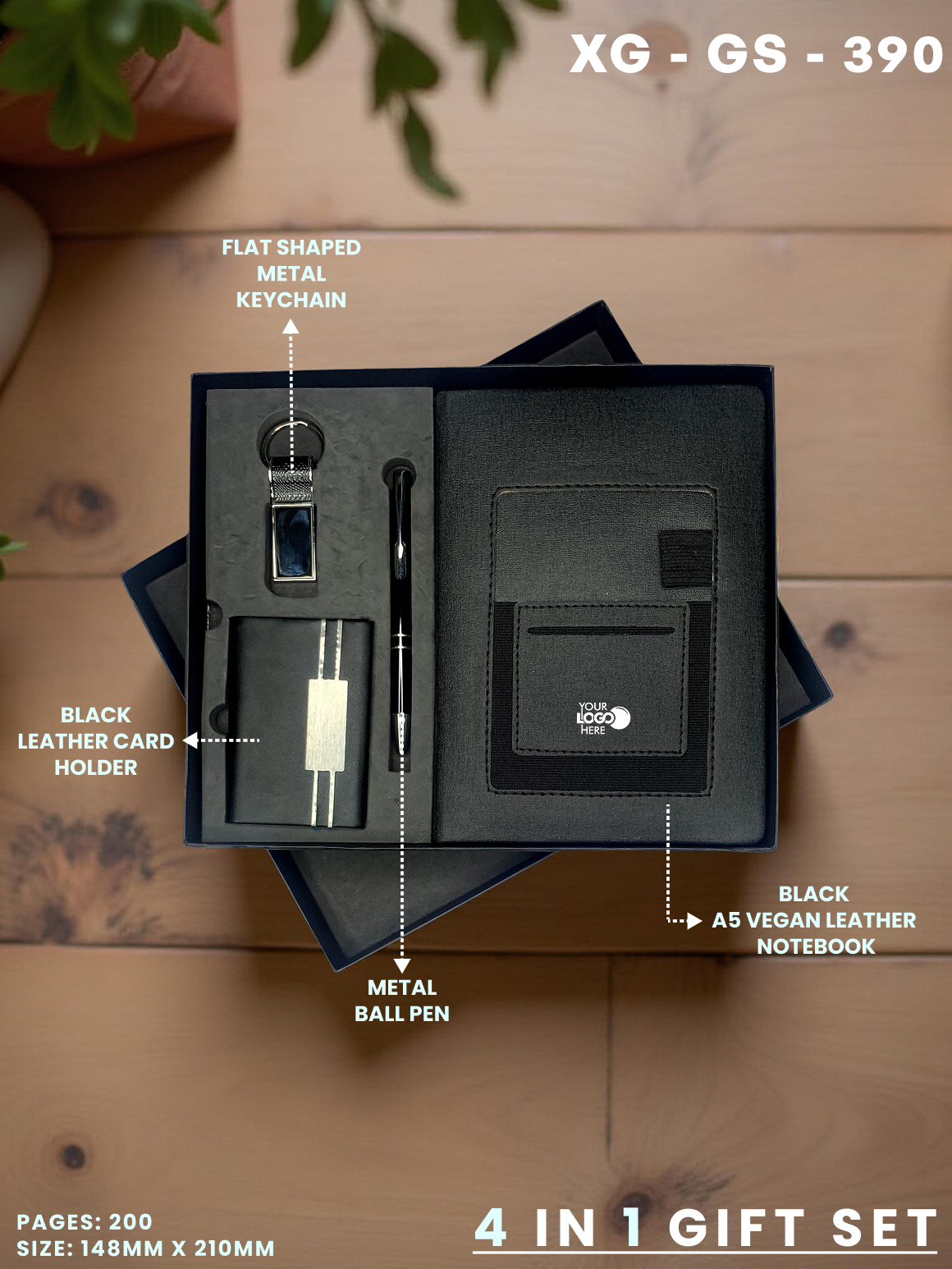 4 in 1 Gift Set ( Keychain, Card holder, Ball Pen & Notebook ) : XG – GS – 390