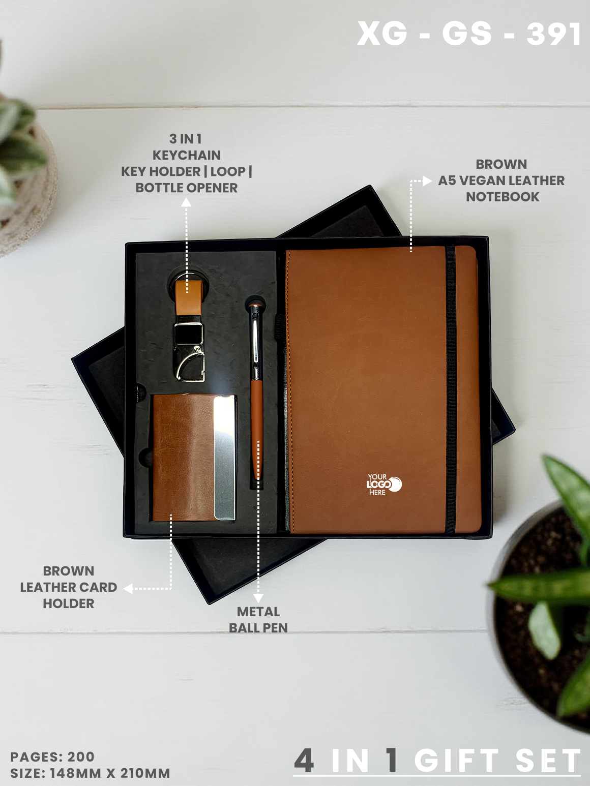 4 in 1 Gift Set ( Keychain, Card holder, Ball Pen & Notebook ) : XG – GS – 391