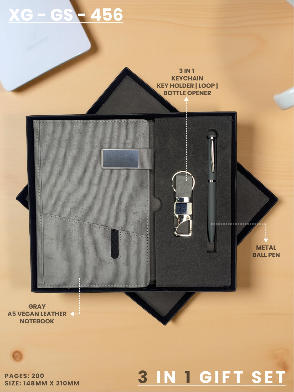 3 in 1 Gift Set (KEYCHAIN, DIARY, PEN) : XG – GS – 456
