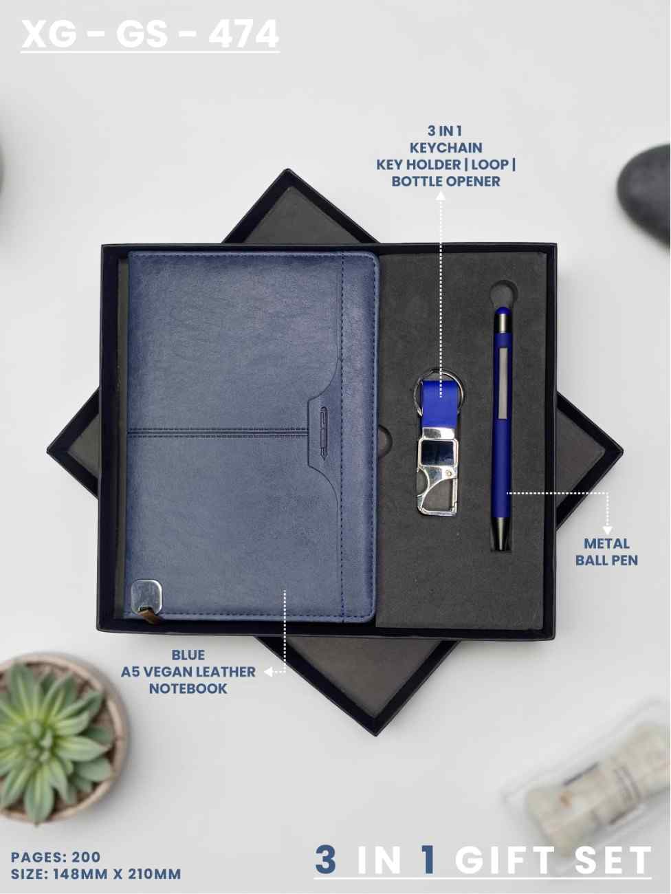 3 in 1 Gift Set (KEYCHAIN, DIARY, PEN) : XG – GS – 474