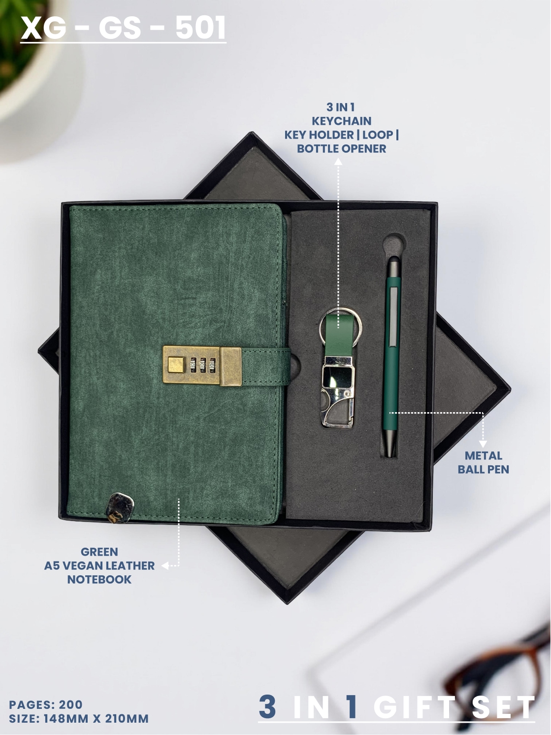 3 in 1 Gift Set (KEYCHAIN, DIARY, PEN) : XG – GS – 501