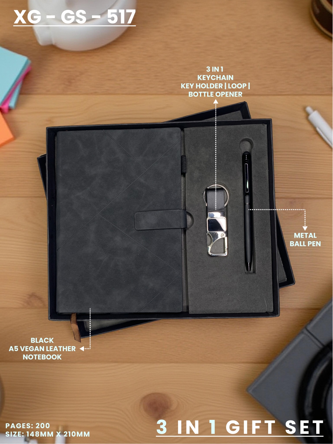 3 in 1 Gift Set (KEYCHAIN, DIARY, PEN) : XG – GS – 517