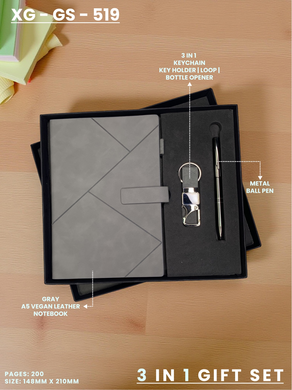 3 in 1 Gift Set (KEYCHAIN, DIARY, PEN) : XG – GS – 519