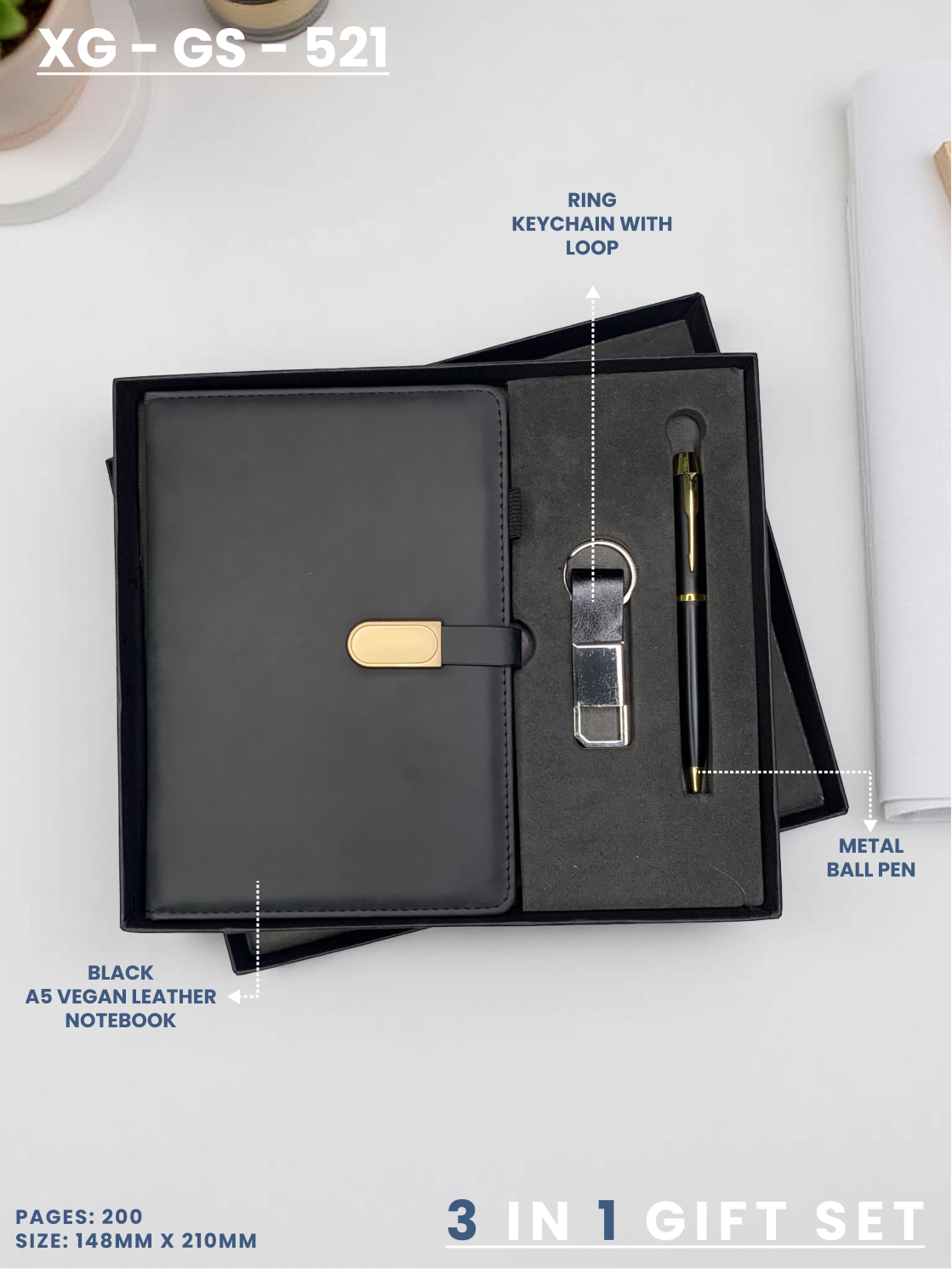 3 in 1 Gift Set (KEYCHAIN, DIARY, PEN) : XG – GS – 521