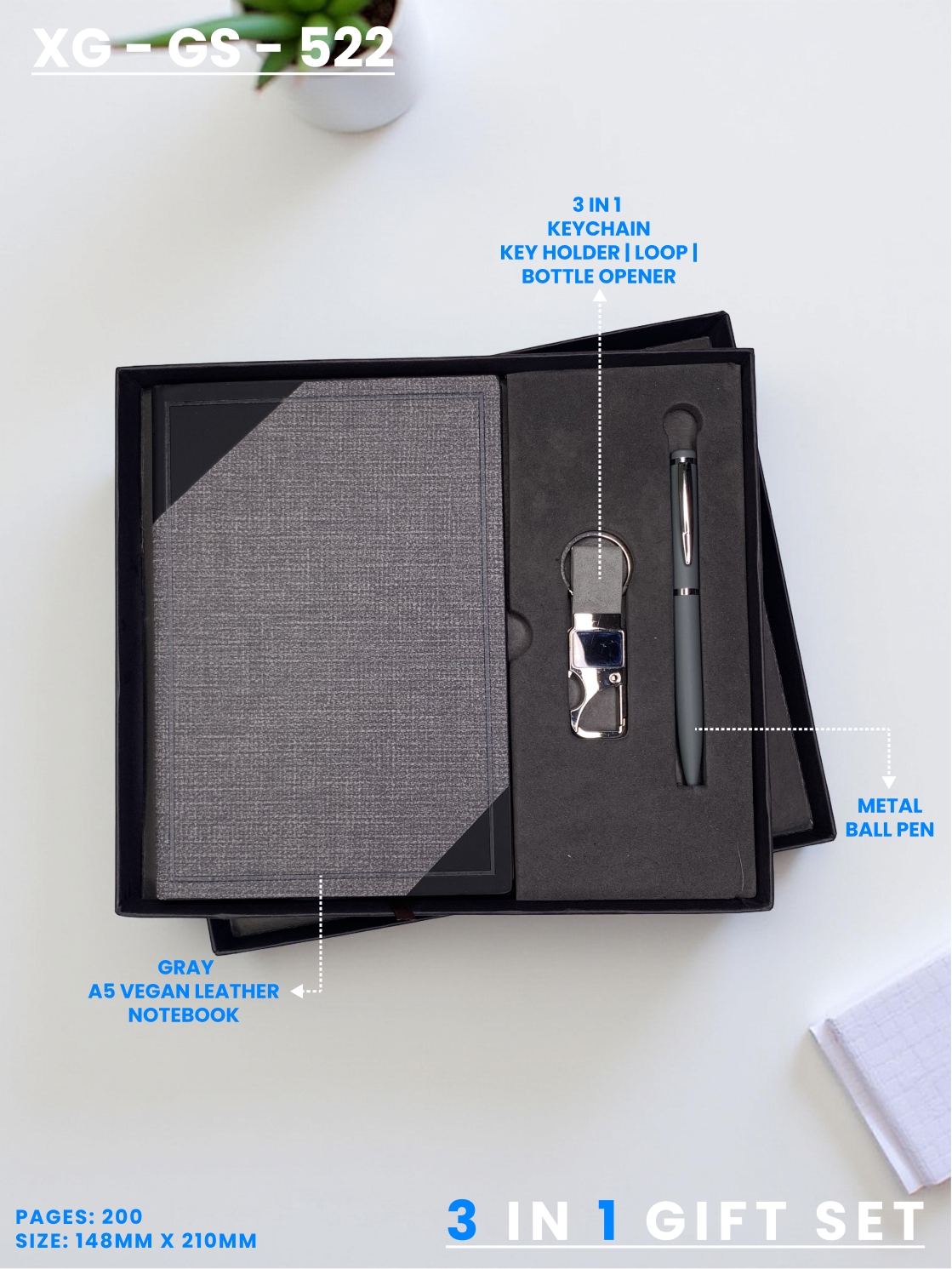 3 in 1 Gift Set (KEYCHAIN, DIARY, PEN) : XG – GS – 522