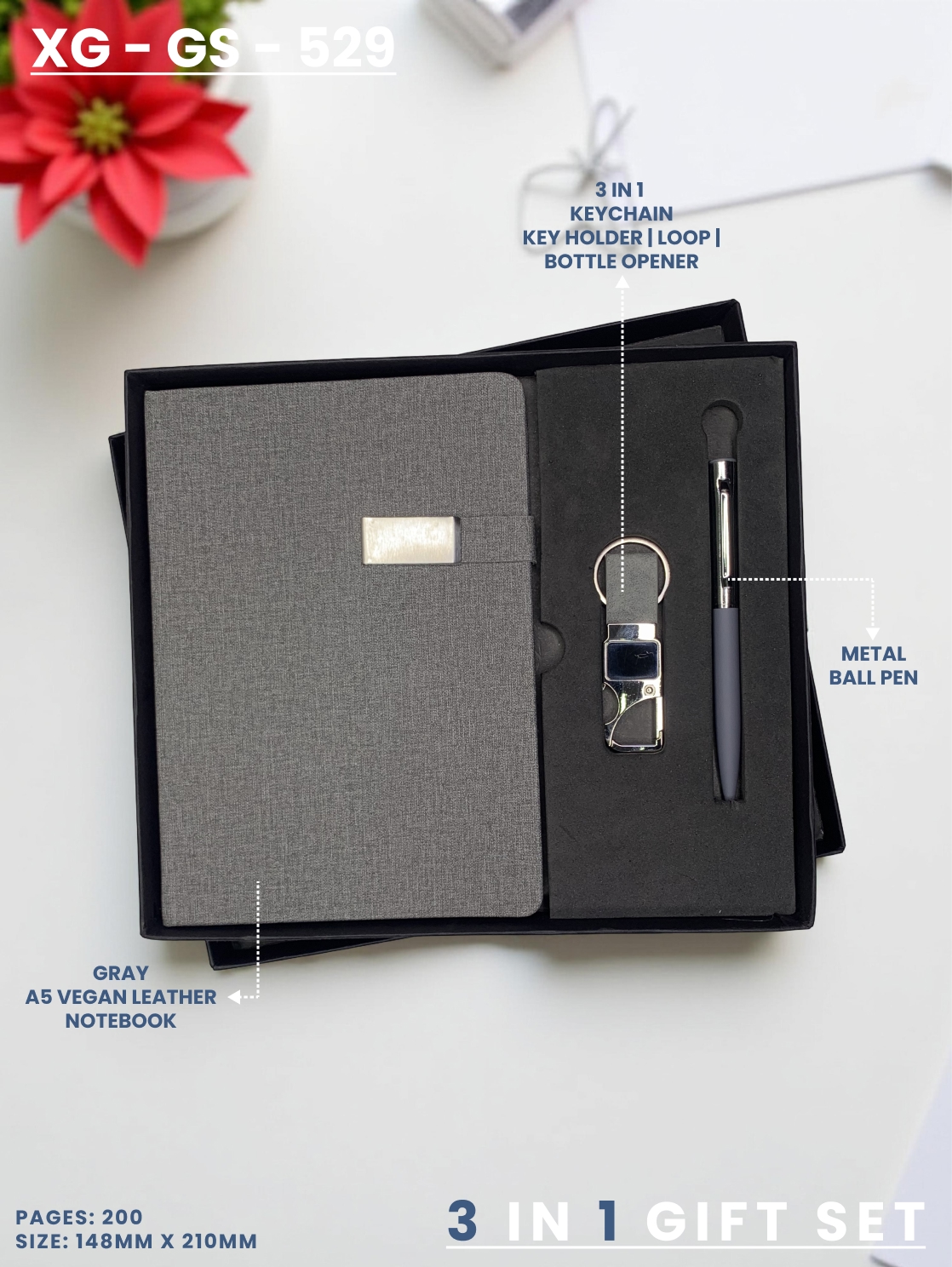 3 in 1 Gift Set (KEYCHAIN, DIARY, PEN) : XG – GS – 529