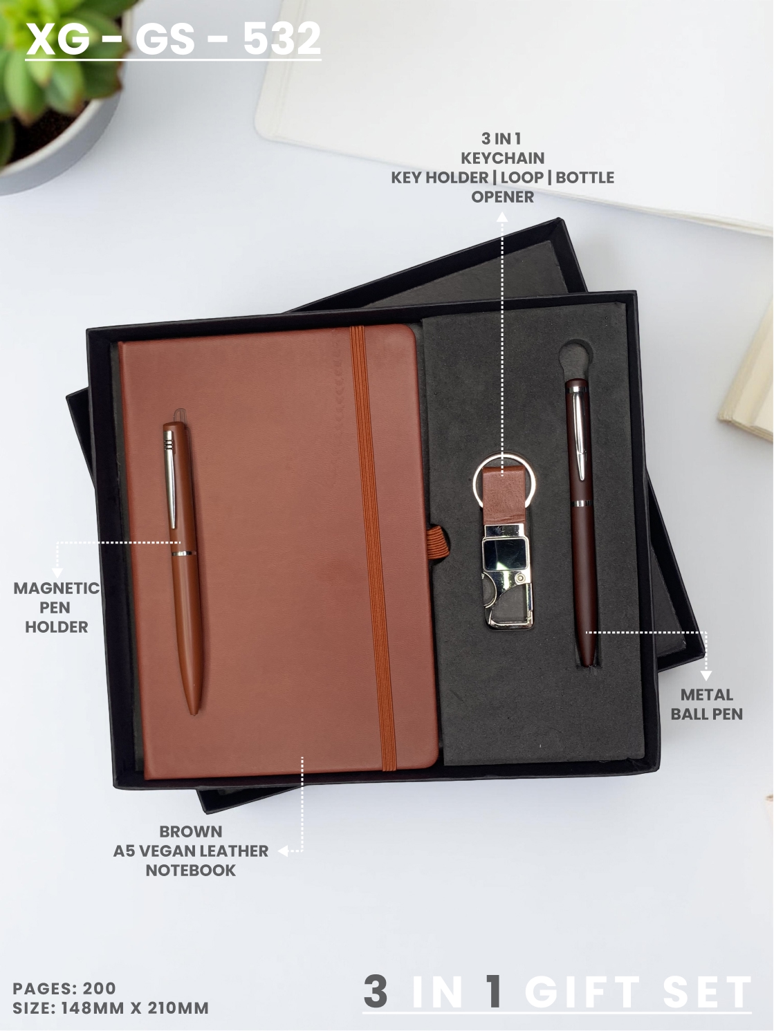 3 in 1 Gift Set (KEYCHAIN, DIARY, PEN) : XG – GS – 532