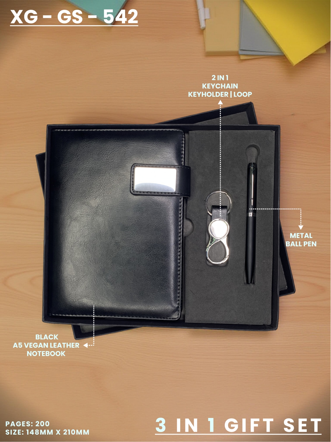 3 in 1 Gift Set (KEYCHAIN, DIARY, PEN) : XG – GS – 542