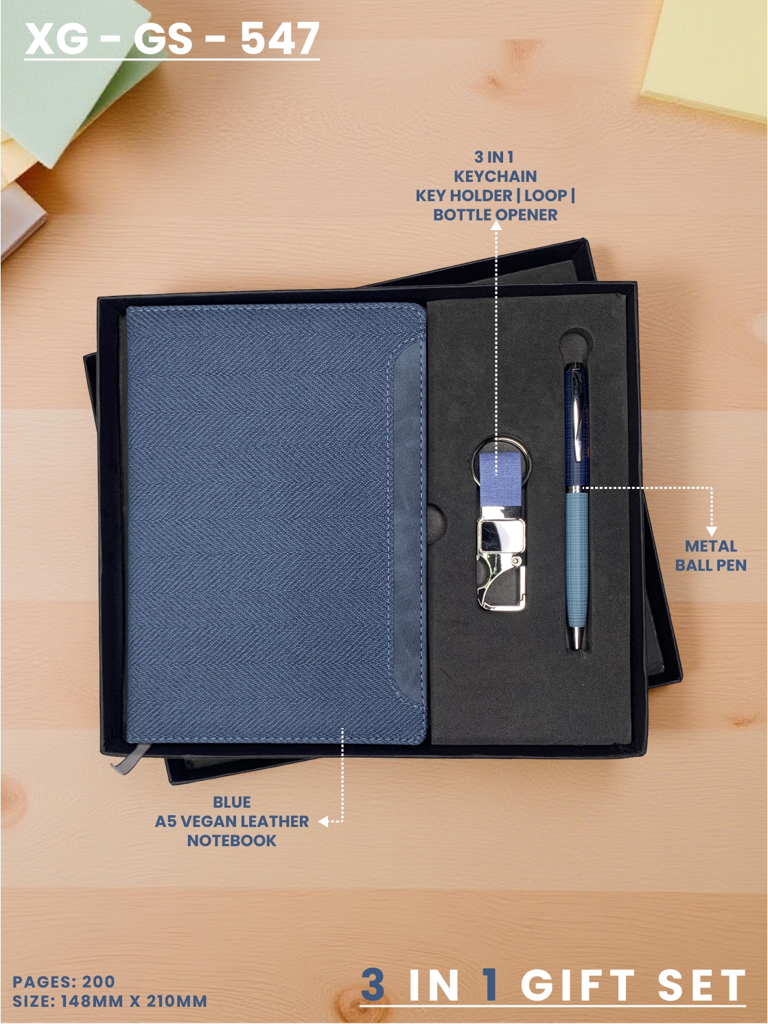 3 in 1 Gift Set (KEYCHAIN, DIARY, PEN) : XG – GS – 547