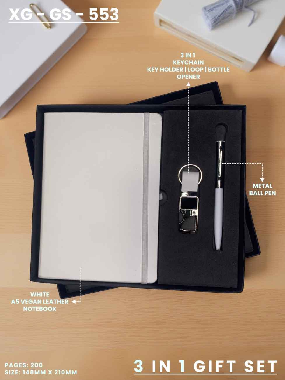 3 in 1 Gift Set (KEYCHAIN, DIARY, PEN) : XG – GS – 553