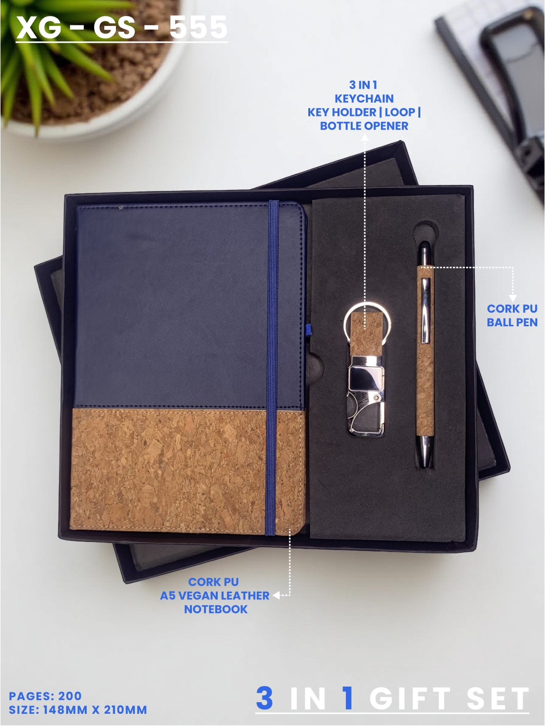 3 in 1 Gift Set (KEYCHAIN, DIARY, PEN) : XG – GS – 555
