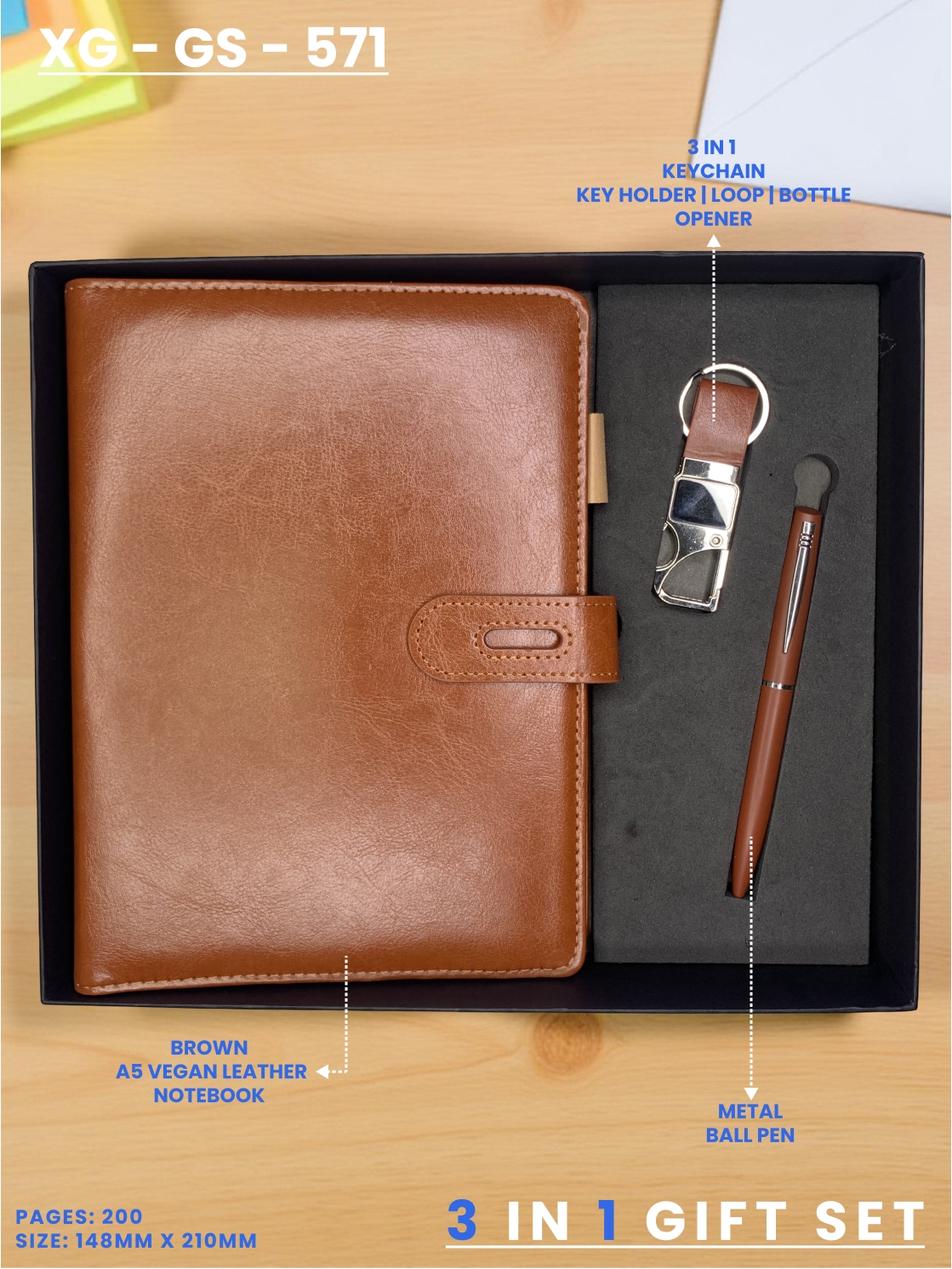 3 in 1 Gift Set (KEYCHAIN, DIARY, PEN) : XG – GS – 571