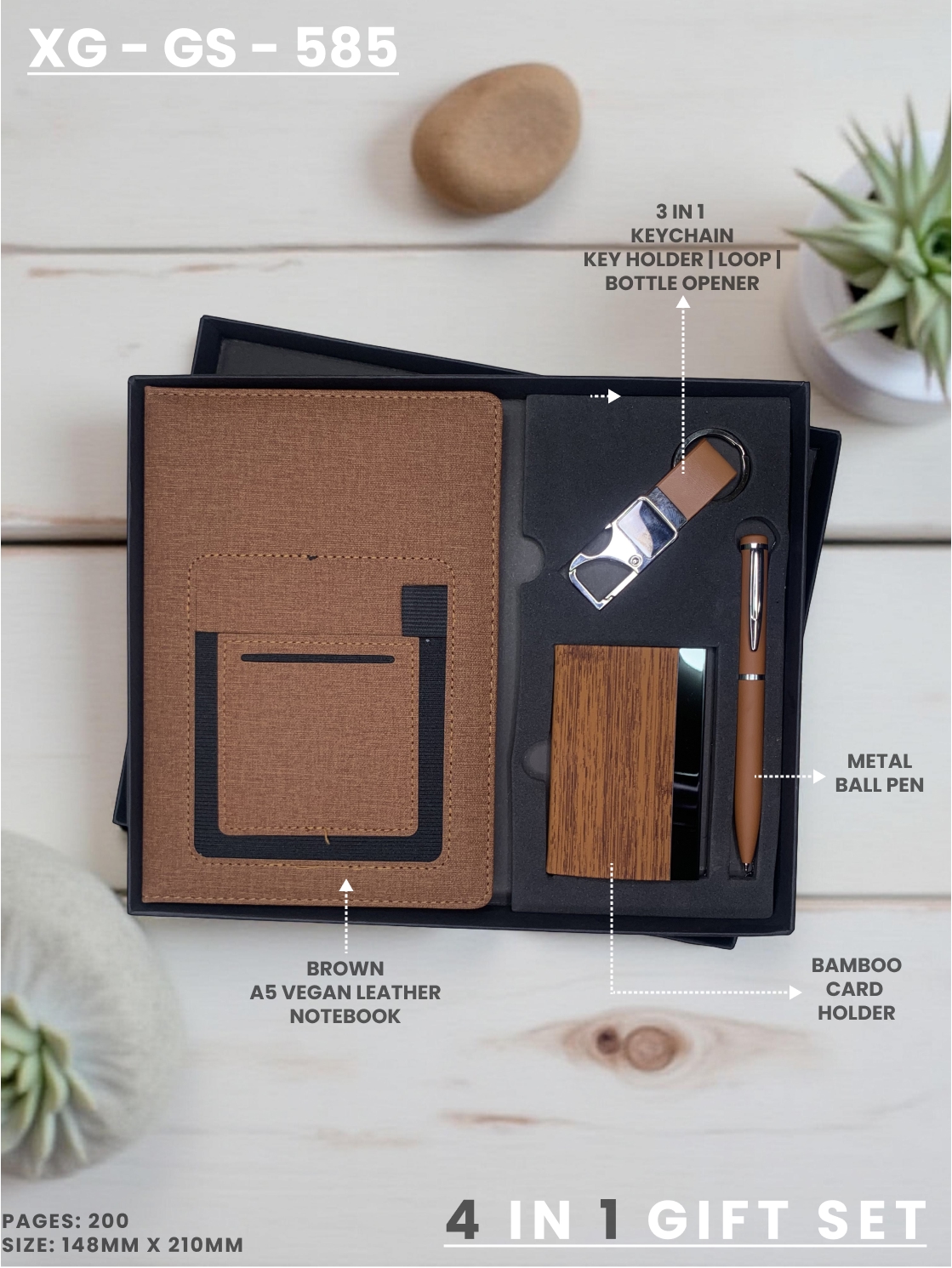 4 in 1 Gift Set ( Keychain, Card holder, Ball Pen & Notebook ) : XG – GS – 585