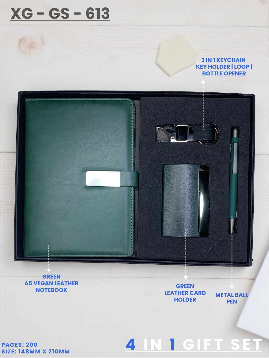 4 in 1 Gift Set ( Keychain, Card holder, Ball Pen & Notebook ) : XG – GS – 613
