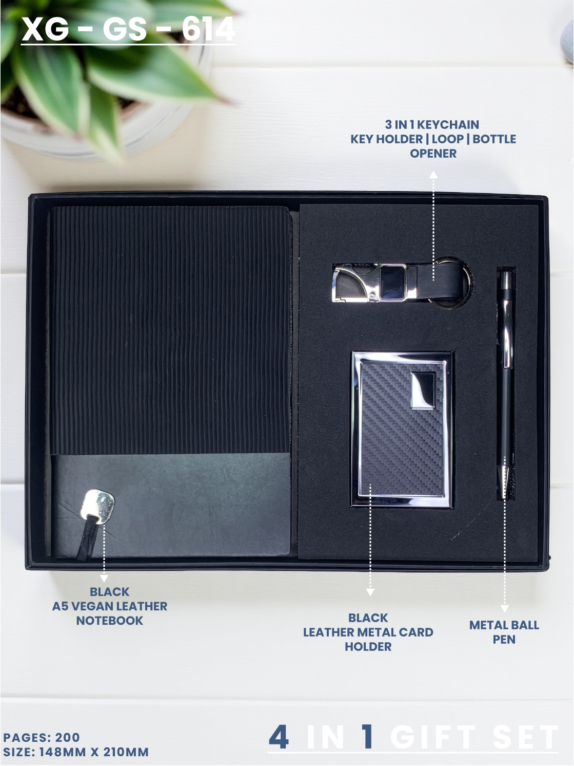 4 in 1 Gift Set ( Keychain, Card holder, Ball Pen & Notebook ) : XG – GS – 614