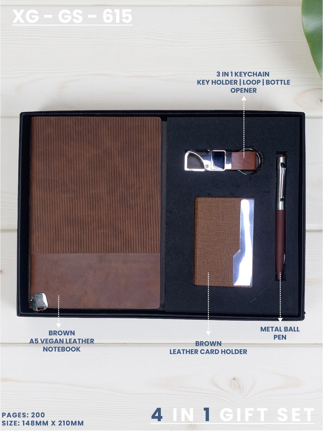 4 in 1 Gift Set ( Keychain, Card holder, Ball Pen & Notebook ) : XG – GS – 615
