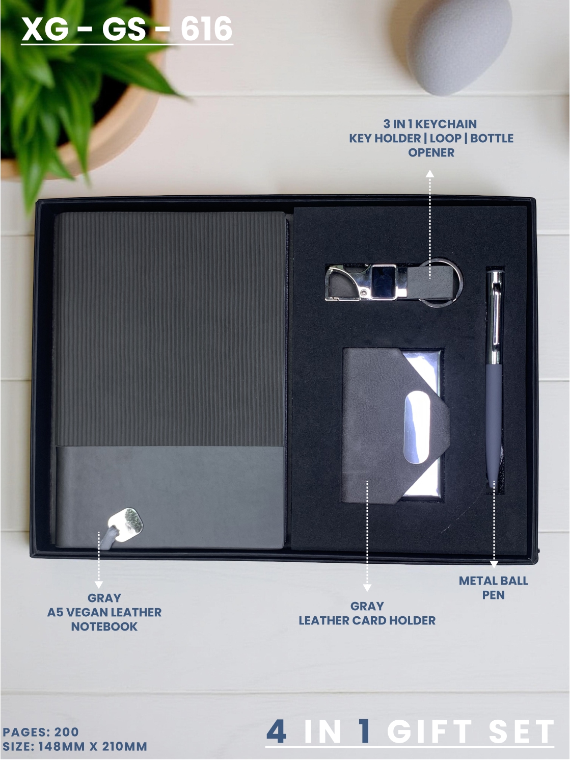 4 in 1 Gift Set ( Keychain, Card holder, Ball Pen & Notebook ) : XG – GS – 616
