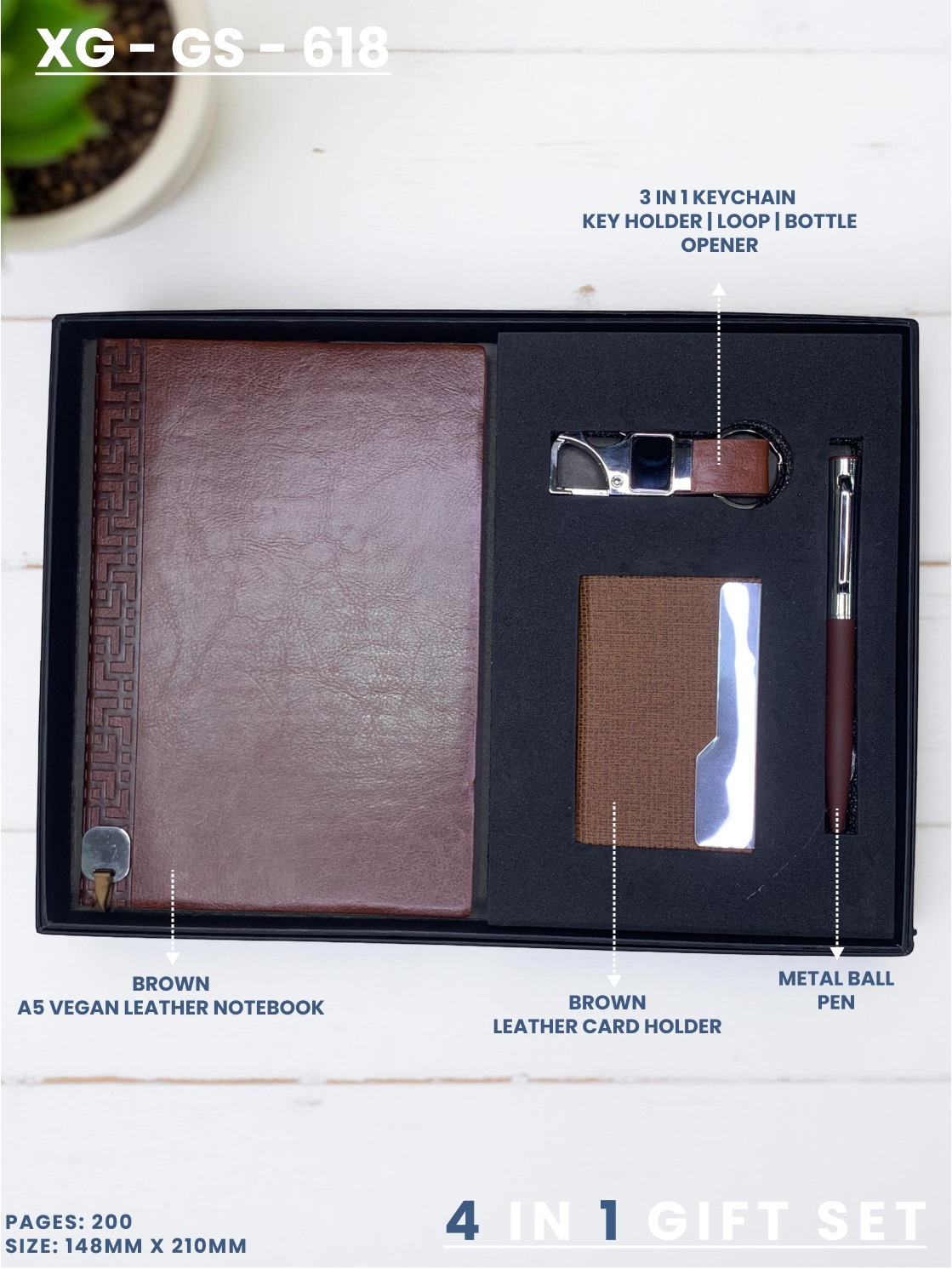 4 in 1 Gift Set ( Keychain, Card holder, Ball Pen & Notebook ) : XG – GS – 618