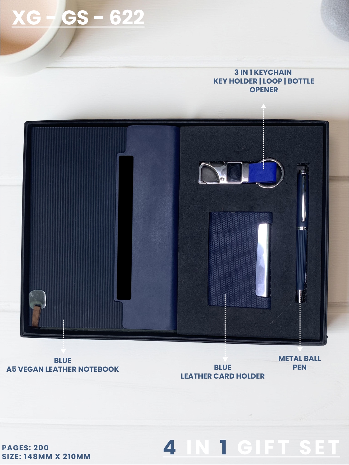 4 in 1 Gift Set ( Keychain, Card holder, Ball Pen & Notebook ) : XG – GS – 622